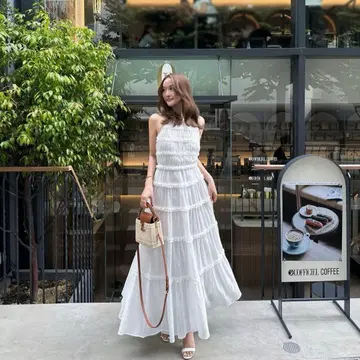 sheller 2way lace stripe long dress