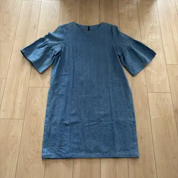rata 작가 데님 블루 플레어 슬리브 원피스