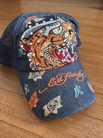 [ 레어 모델 ] Ed Hardy 호랑이 자수 데님 캡