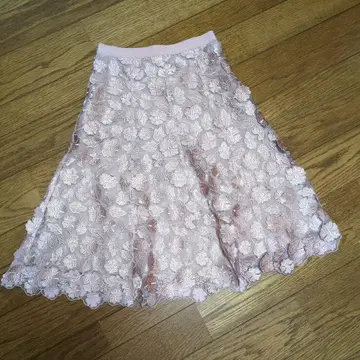 ANAYI 핑크 레이스 플레어 스커트