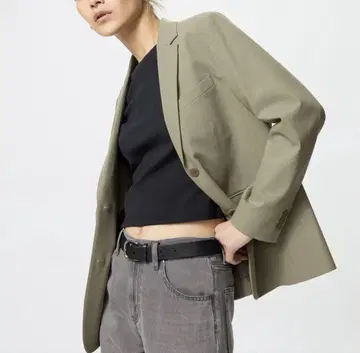 [ 새상품급 ] UNIQLO 테일러드 자켓 릴랙스 핏 55 GREEN