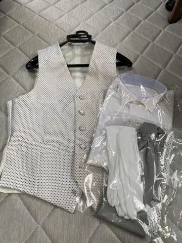 화이트 도트 베스트 넥타이 장갑 세트 신랑 세트 결혼식 잡화