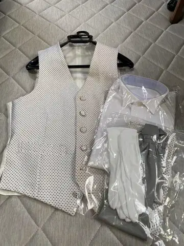 화이트 도트 베스트 넥타이 장갑 세트 신랑 세트 결혼식 잡화 남성용