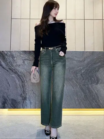 오카베 아유미 씨 콜라보 와이드 스트레이트 데님
