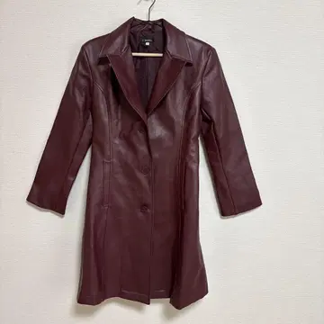 I MARI 버건디 가죽 롱 자켓 L