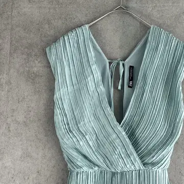 ZARA 자라 (XS) 큐롯 살로펫 플리츠 드레스 티어드 밑단 리본
