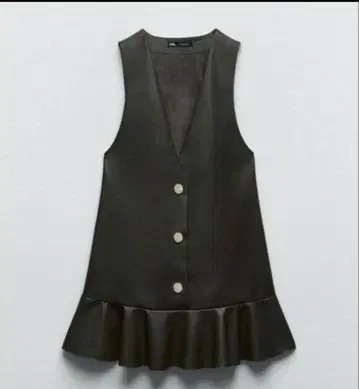 택 포함 새상품 ZARA 인조 가죽 미니 원피스 점프 스커트 카키 S