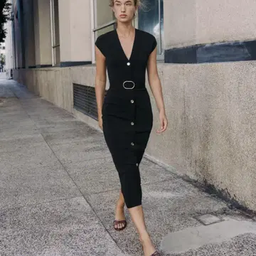 zara 스트레치 벨트 포함 미디 기장 원피스