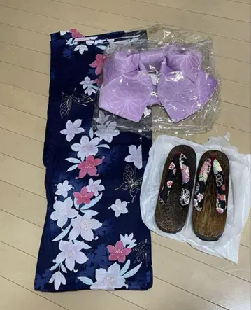 유카타 만들기 오비 일본 나막신 세트 꽃무늬 나비 패턴