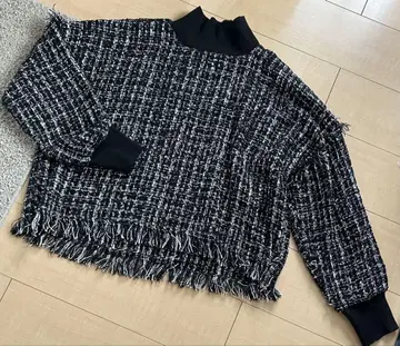 여성용 상의 ZARA 하이넥 긴팔 터틀넥 트위드 라메