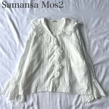 사만사 모스모스 새상품급 프릴 디자인 핀턱 컷워크 레이스 블라우스