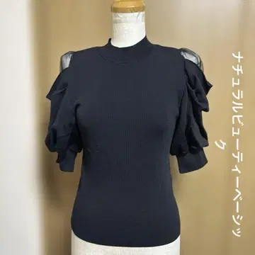 내추럴 뷰티 베이직 시어 슬릿 드레이프 슬리브 니트 블랙