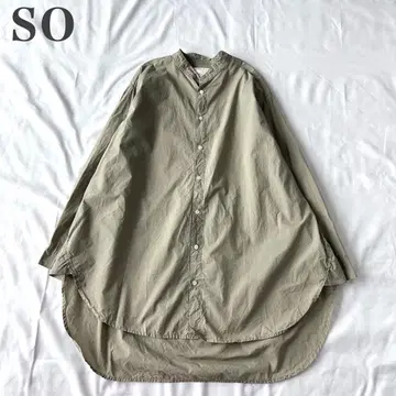 SO 새상품급 코튼 100% 밴드 카라 미디 기장 셔츠 블라우스