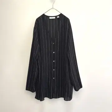 빅 사이즈 새상품급 발레리 스티븐스 실크 블라우스 V넥 스트라이프