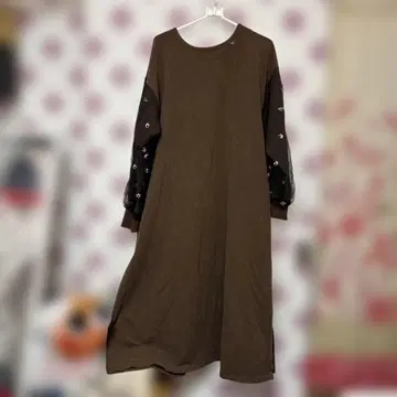플라보아 브라운 롱 원피스 자수 포함