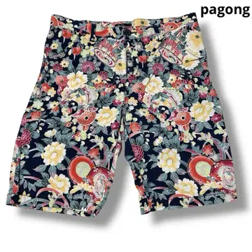 pagong 하프 팬츠 일본풍 패턴 꽃무늬 올 패턴 L 코튼