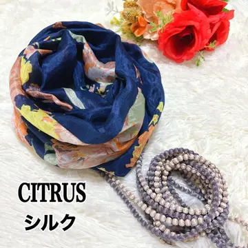 CITRUS 시트러스 네이비 꽃무늬 스톨 실크 실크볼 인도산