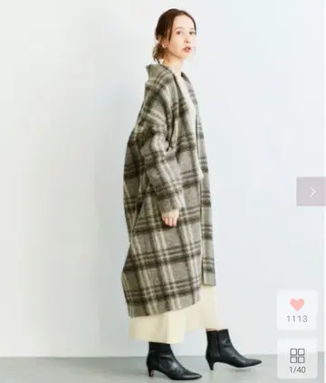 그레이 계열 체크 롱 코트