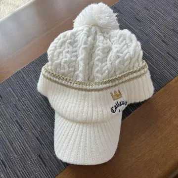 Callaway 케이블 짜임 니트 모자 화이트