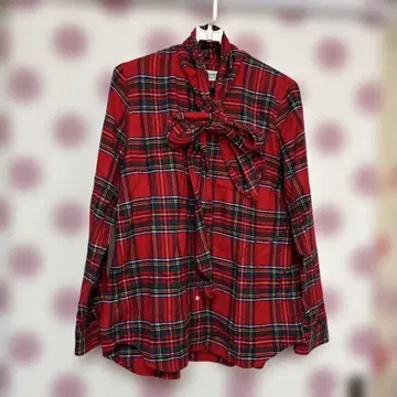 BEAMS 리본 포함 레드 체크 셔츠 스커트