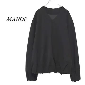 MANOF CARD BOARD HEM GATHER TOPS 블랙 마노프