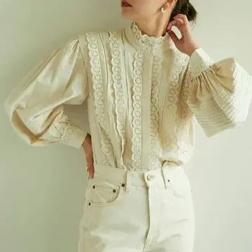Sea New York 레이스 핀턱 볼륨 슬리브 블라우스
