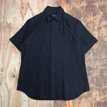 90s 꼼사데모드 히요쿠 울 반팔 셔츠 블랙 벨크로 테이프