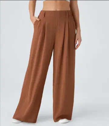 Zara 계열 린넨풍 와이드 팬츠 카멜색