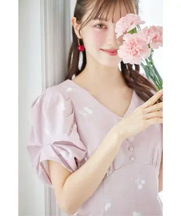 토코 소매 컨셔스 뒷 리본 체리 무늬 원피스 체리 핑크 MSIZE