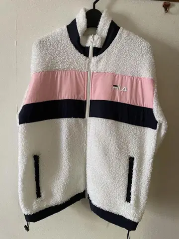 FILA 플리스 자켓 M 화이트/핑크/네이비