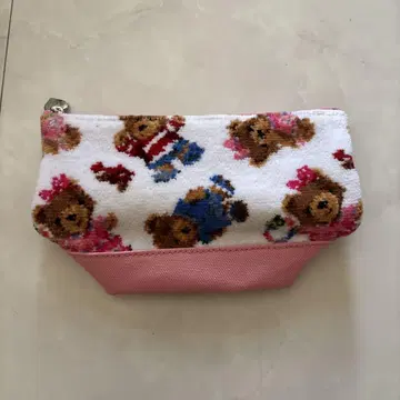 굼굼 슈니르 직조 파우치 곰 패턴 핑크