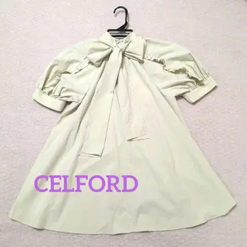 CELFORD (셀포드) 백리본 블라우스 반팔 연한 그린
