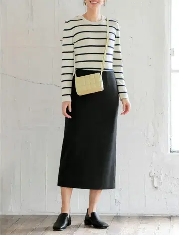 스타일 델리 / 두꺼운 소재 분또 80cm 기장 펜슬 스커트 / 블랙