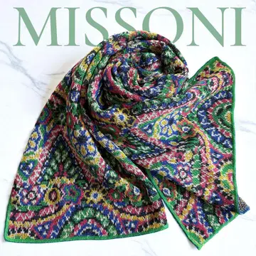 새상품급 MISSONI 미쏘니 니트 머플러 그린 스톨 기하학 패턴