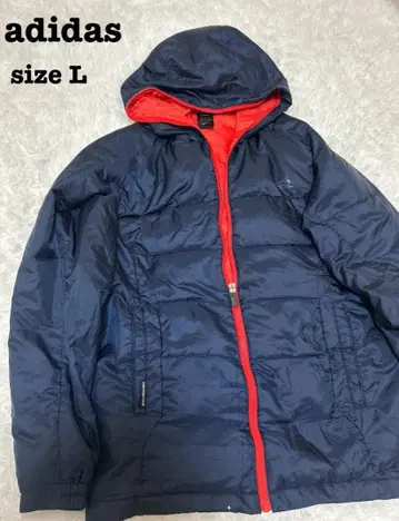 adidas 다운 자켓 L 사이즈 네이비 x 빨간색 후드 부착[79]