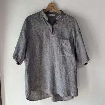 nestRobe CONFECT 린넨 헤어라인 반팔 스키퍼 셔츠 그레이