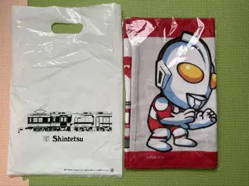 울트라맨 x 신테츠 콜라보 페이스 타월 화이트 x 레드 덤 포함