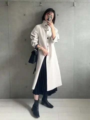코지 멜톤 발마칸 코트 아이보리 벨트 포함 롱 코트