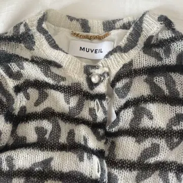 MUVEIL 스트라이프 레오파드 무늬 가디건