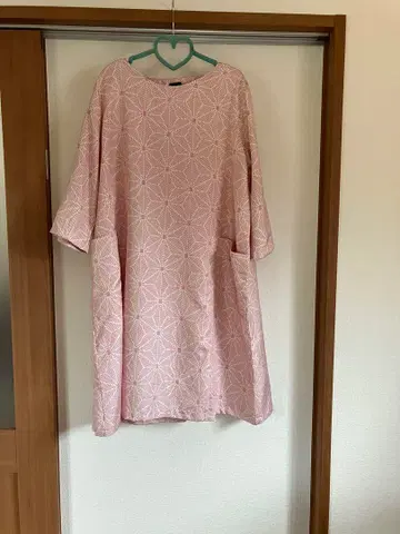 기모노 리메이크, 핑크 기하학 패턴 오부 소매 원피스