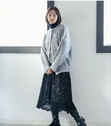 나노 유니버스 기모 부클레 크루넥 와이드 가디건 그레이
