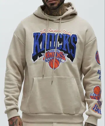 KNICKS 베이지 후드 부착 후드티