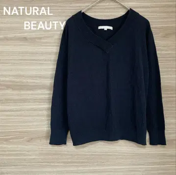 NATURAL BEAUTY [ S ] 블랙 V넥 니트 면마 혼방 일본제