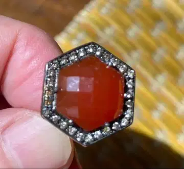 유품 실버 925 오렌지 육각형 스톤 반지