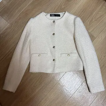 ZARA 아이보리 노카라 트위드 자켓 XS