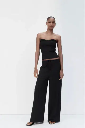 ZARA 텍스처 밴딩 탑, 텍스처 스트레이트 핏 팬츠