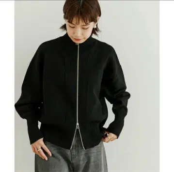 URBAN RESEARCH 프론트 집업 니트 블랙