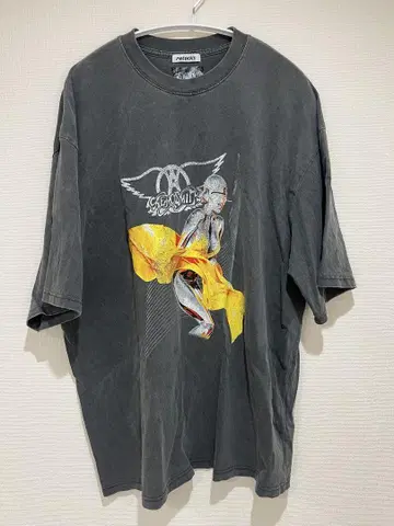 AEROSMITH 그레이 락 프린트 피그먼트 가공 반팔 T셔츠