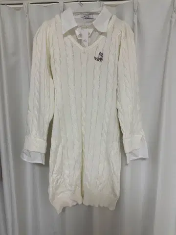 dazzlin 셔츠 레이어드 케이블 니트 원피스