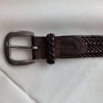 [랄프 로렌] 다크 브라운 뜨개질 가죽 벨트